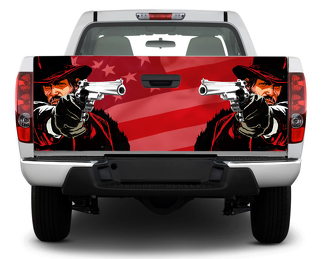 American USA Cowboy drapeau Tailgate Decal Sticker Wrap Pick-up Truck SUV Car Red Dead Redemption