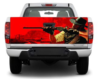 Cowboy Hunting Gun Tailgate Decal Sticker Wrap Pick-up Truck SUV Car Red Dead Redemption