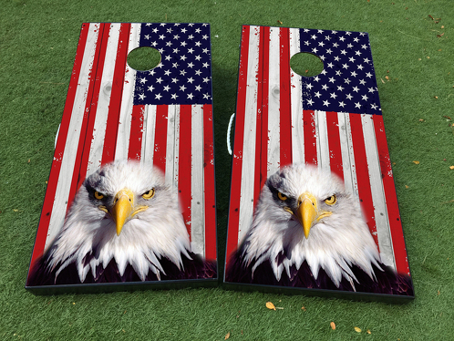 American Eagle USA drapeau Cornhole jeu de société autocollant vinyle s'enroule avec stratifié