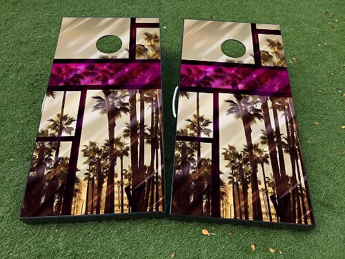 Ensemble d'autocollants vinyle pour planche de cornhole Miami Palm