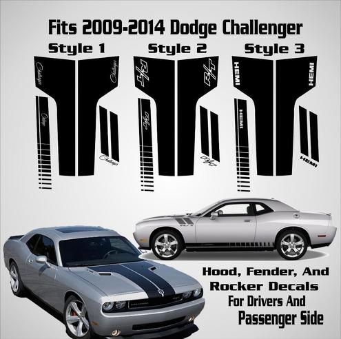 2009-2014 Dodge Challenger Hood Racing Stripe Decal RT Kit de voiture graphique complet