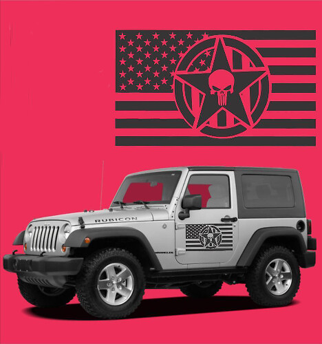 Kit de décalcomanies en vinyle pour porte avec drapeau USA, crâne Punisher et étoile pour Jeep Wrangler