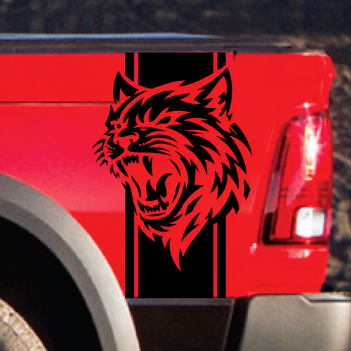Custom Cat Head Vertical Bed Stripe Pair Hellcat Style Côté de benne Autocollant vinyle pour Dodge Ram 1500