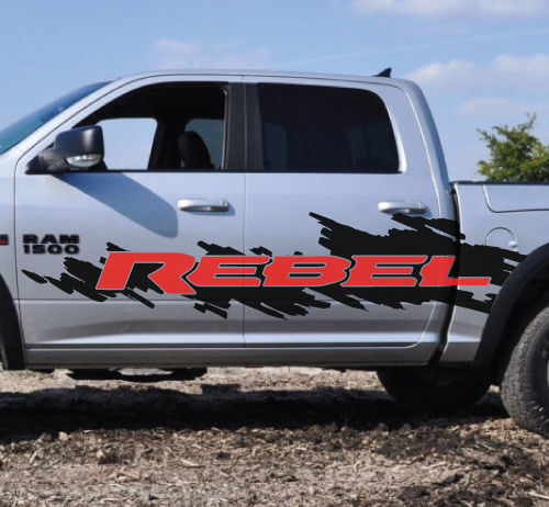 2 couleurs Dodge Ram Rebel Logo Splash Grunge vinyle autocollant graphique Camo Truck Cast