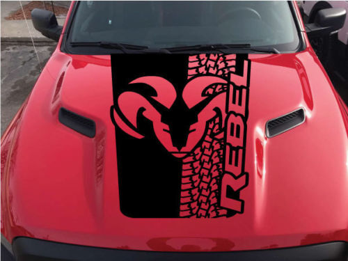 Autocollant en vinyle logo traces de pneus pour capot Dodge Ram Rebel
