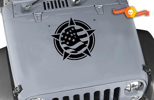 Autocollant Vinyle Drapeau US & Étoile pour Capot Jeep Wrangler