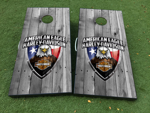 American Eagle Harley Davidson USA Cornhole jeu de société autocollant vinyle s'enroule avec stratifié