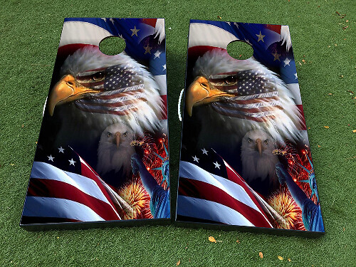 Autocollant de Vinyle Wrap pour Planche de Cornhole Aigle Drapeau Américain Set
