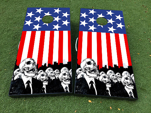Set d'autocollants en vinyle pour planche de cornhole Zombie avec drapeau américain