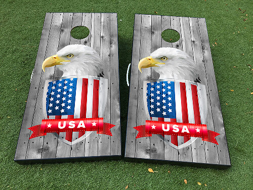 Autocollant de jeu de cornhole drapeau américain American Eagle USA WRAPS EN VINYLE avec LAMINAGE 2