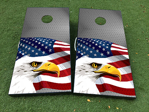 Set de vinyle autocollant pour planche de cornhole à texture acier American Eagle