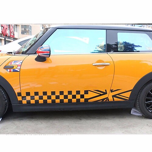 Autocollants de bas de caisse à rayures de course damier pour MINI Cooper F56