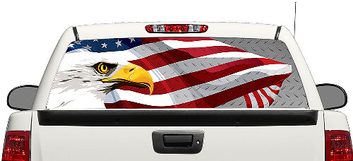 Autocollant en vinyle pour lunette arrière Aigle royal & Drapeau des États-Unis