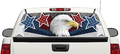 Autocollant vinyle pour lunette arrière Aigle chauve & étoiles USA pour pick-up et SUV