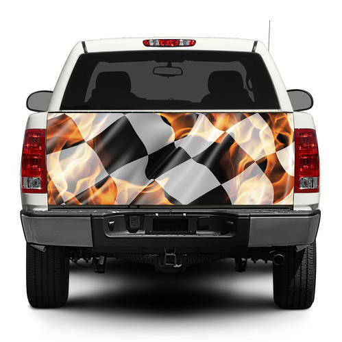 Drapeau à damier en flamme hayon autocollant Wrap Pick-up camion SUV voiture