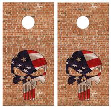 Jeu de Cornhole Crâne Drapeau USA Style Punisher Motif Brique Autocollant Vinyle Set_2