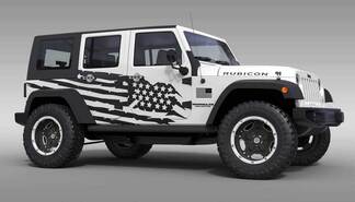 Autocollant graphique étoiles sur le thème du drapeau américain pour Jeep Wrangler Unlimited JK 4 portes 07-17