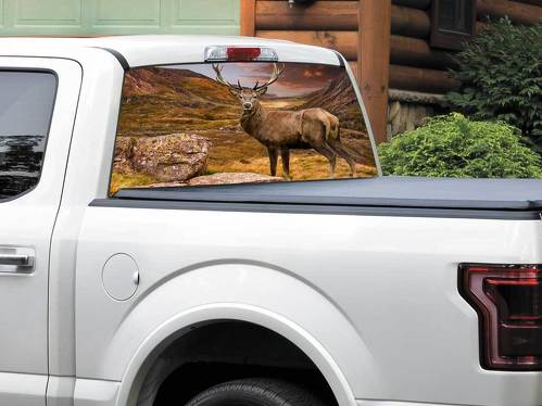Cerf et montagnes belle nature autocollant de fenêtre arrière autocollant camionnette SUV voiture toute taille