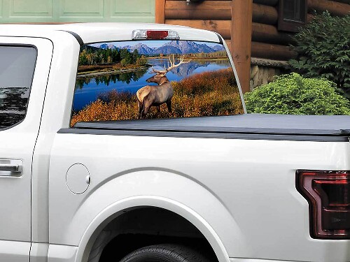 Autocollant Vinyle pour lunette arrière Deer Mountains River pour pick-up SUV