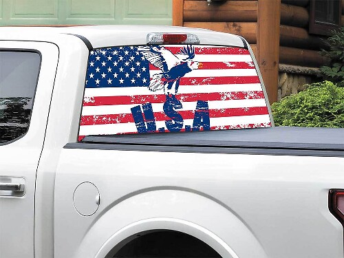 Autocollant en vinyle pour lunette arrière avec drapeau américain et aigle chauve pour pick-up et SUV