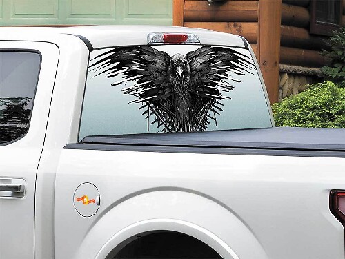 Autocollant en vinyle perforé Raven Throne pour lunette arrière de pick-up SUV