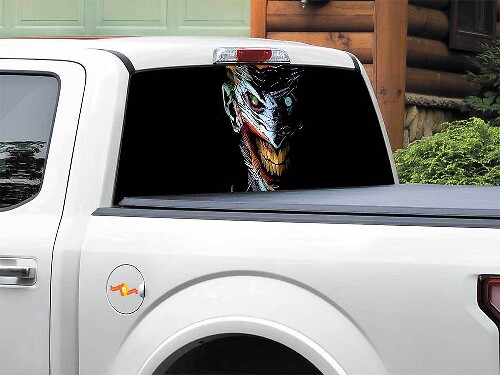 Autocollant en vinyle visage de méchant de bande dessinée effrayant pour lunette arrière de pickup SUV