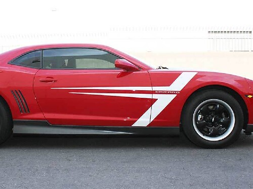 T Style Twin Line Stripe Pair — Autocollant vinyle (côté, aile avant) pour Chevrolet Camaro 2010-2015