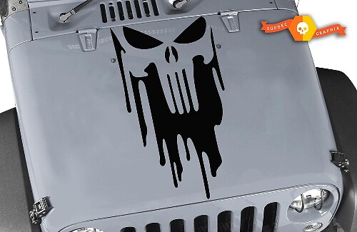 Autocollant en vinyle capuche tête de mort style Punisher gouttant pour Jeep Wrangler