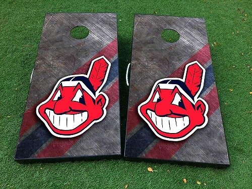 Ensemble d'autocollants en vinyle pour planche de cornhole style mascotte de baseball de Cleveland