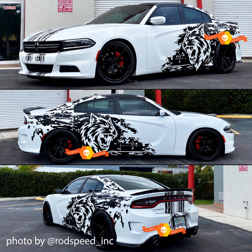 Custom Cat Head Distressed Stripe Pattern Kit complet Autocollant vinyle pour Dodge Charger
