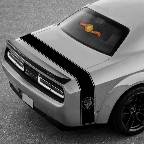 Custom Cat Head Double Outline Rear Wrap Stripe Aile arrière Coffre Autocollant vinyle pour Dodge Challenger