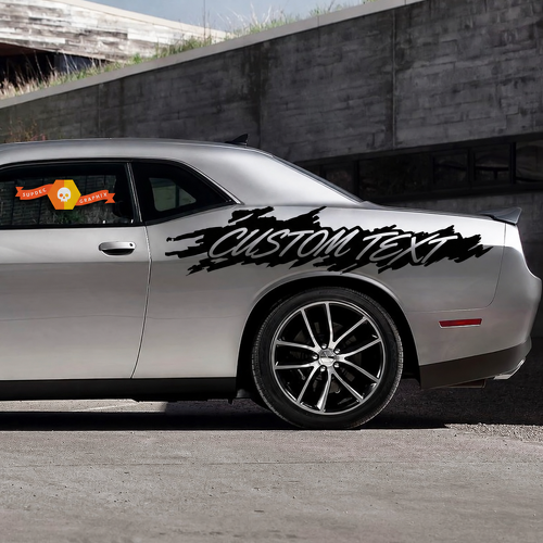 TEXTE PERSONNALISÉ Autocollant Vinyle Latéral Éclaboussure Vieilli pour Dodge Challenger