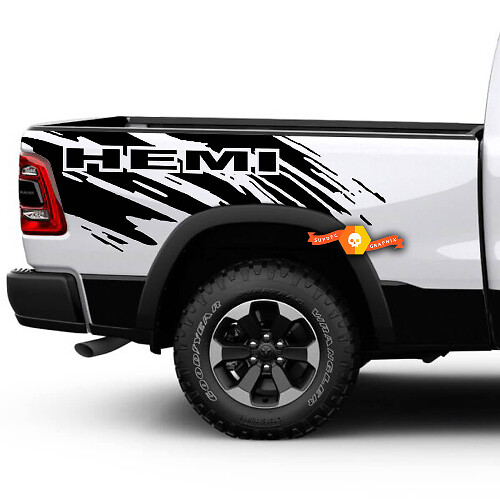 Autocollant Vinyle Latéral de Benne HEMI Splash Grunge pour Dodge Ram