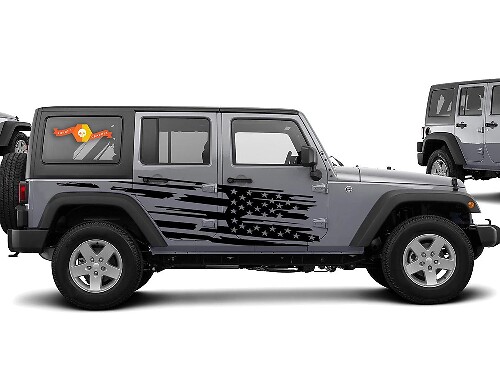 Autocollant vinyle latéral drapeau USA usé pour Jeep Wrangler