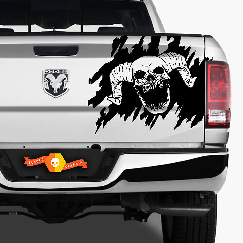 Autocollant vinyle graphique tête de mort pour hayon Dodge Ram