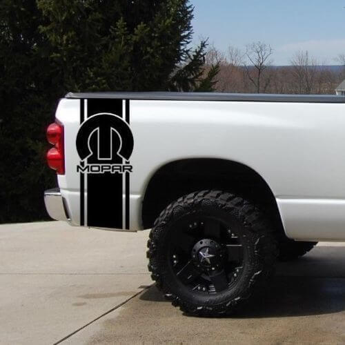 Ensemble de 2 Autocollants Vinyle Bande Latérale Arrière pour Pick-up avec Logo Mopar
