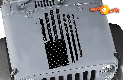 Autocollant en vinyle à capot avec drapeau américain usé Second Amendment pour Jeep Wrangler
