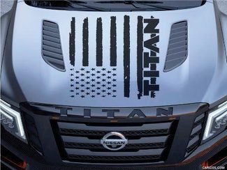 Nissan Titan Logo capot camion vinyle autocollant graphique en détresse drapeau américain Pick-up
