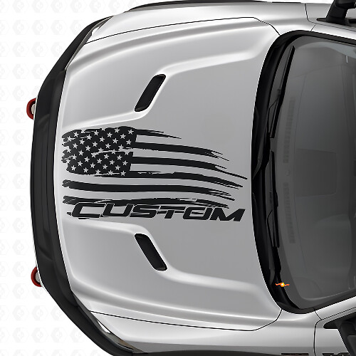 Autocollant Vinyle Drapeau Américain Usé et Lettrage pour Capot Dodge Ram