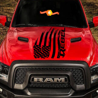 Drapeau américain en détresse Dodge Ram Rebel capot Logo camion vinyle autocollant graphique