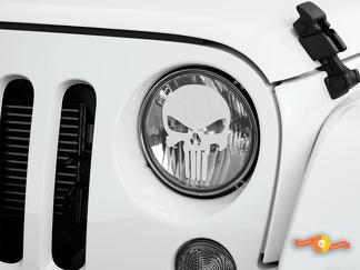 Punisher Jeep Wrangler Rubicon JK JKU TJ Sticker Graphique Phare Gravé Verre Vinyle