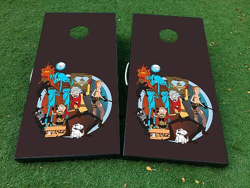 Set d'autocollants en vinyle pour planche de cornhole inspiré de Rick et Morty