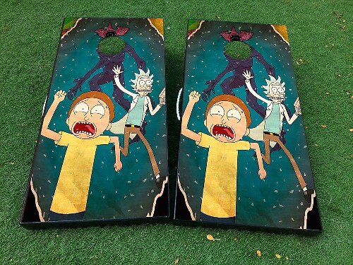 Ensemble de 2 autocollants en vinyle pour planche de cornhole inspirés de Rick et Morty