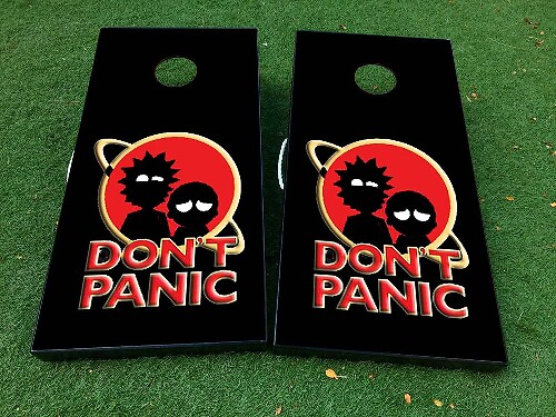 Set d'autocollants en vinyle pour planche de cornhole inspiré de Rick et Morty Don't Panic