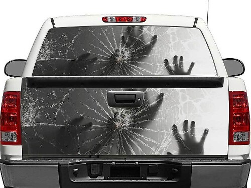 Autocollant Mains Derrière du Verre Brisé pour Lunette Arrière ou Hayon de Pickup SUV