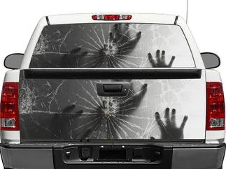Mains derrière une vitre arrière cassée OU un autocollant de hayon Pick-up Truck SUV Car