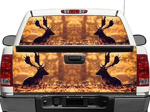 Autocollant Vinyle Cerf en Automne pour Lunette Arrière ou Hayon de Camion