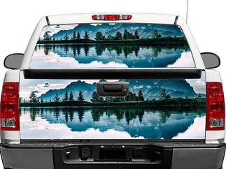 Montagnes lac paysage lunette arrière OU hayon autocollant autocollant camionnette SUV voiture