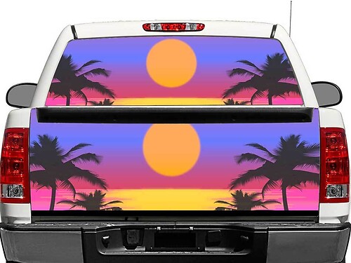 Autocollant vinyl Sunset Art pour lunette arrière ou hayon pour pick-up et SUV