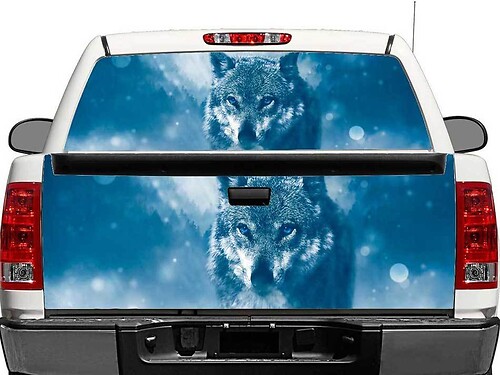 Autocollant vinyle d’hiver pour lunette arrière ou hayon de camionnettes et SUV Wolf